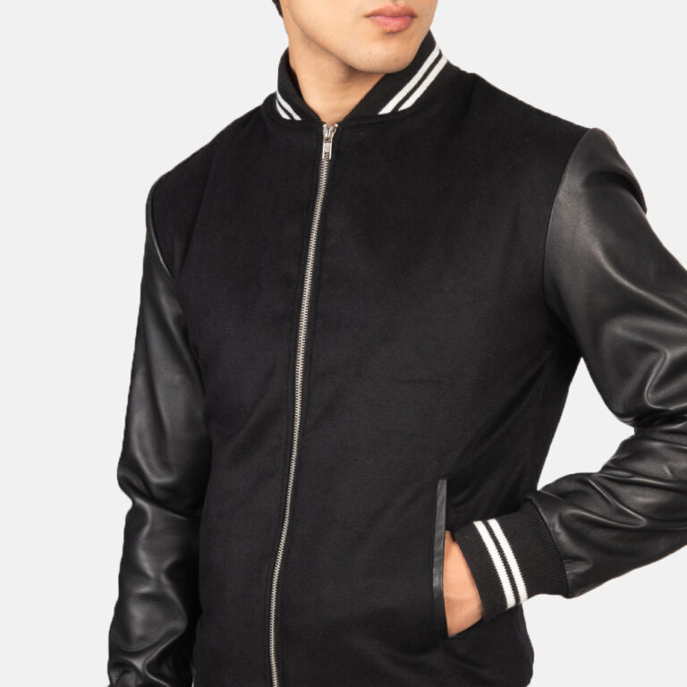 Harrison Black Hybrid Varsity Jacket Close-Up-9-1634136684590
